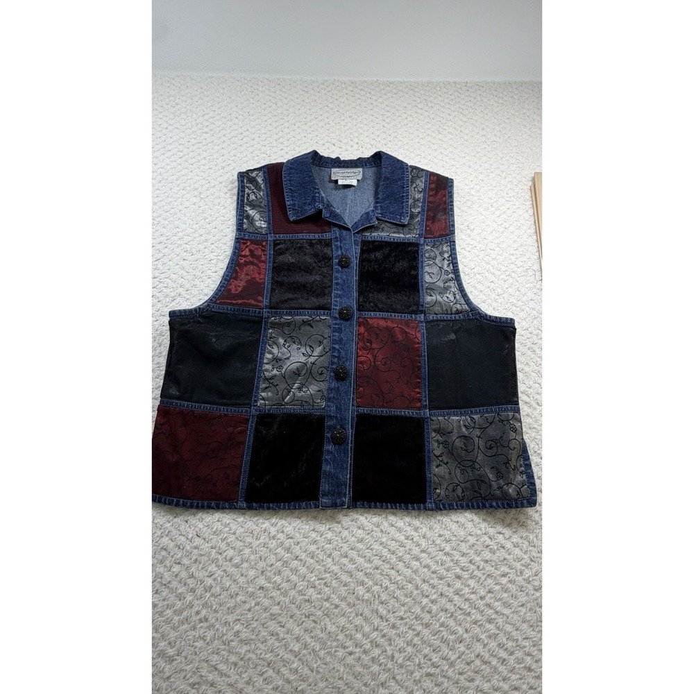 Stonebridge Patchwork Vest womens L Denim Vintage 90s-Y2K  Mom Core